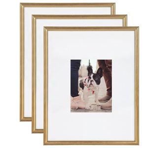 Kate and Laurel Adlynn Wall Picture Frame Set, 16" x 20" matted to 8" x 10", Gold, Set of 3
