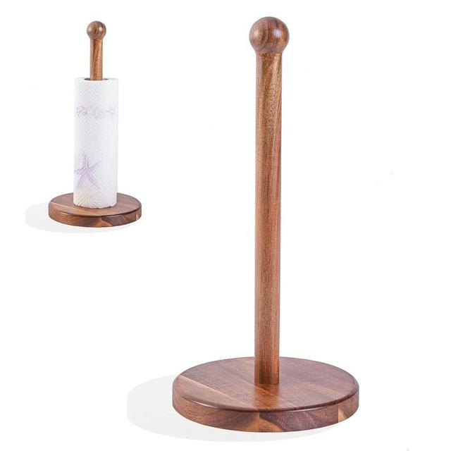 ChefOle Wooden Paper Towel Holder - 14" Rustic Acacia Rustic Kitchen Roll Dispenser with Weighted Base