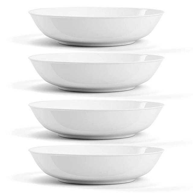 Maison Neuve Premium Porcelain White Dinner Bowls [Set of 4]- 40oz Dinnerware Kitchen Bowls For Soups, Noodles, Pasta, Salads, Desserts- Durable Dishwasher-Safe 9” Serving Bowls- Super White