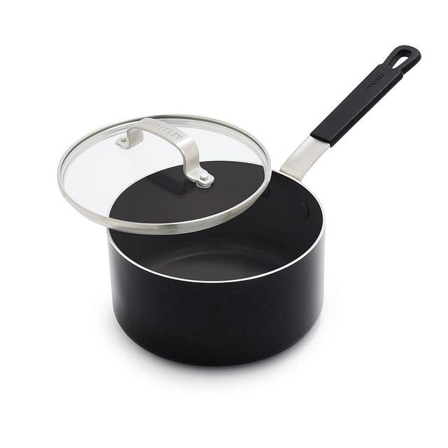 GreenPan x Bobby Flay 2.53QT Saucepan with Glass Lid, Professional Grade Aluminum, PFAS & PFOA-Free Ceramic Nonstick, Induction Suitable, Stay-Cool Silicone Handle, Dishwasher & Oven Safe, Black