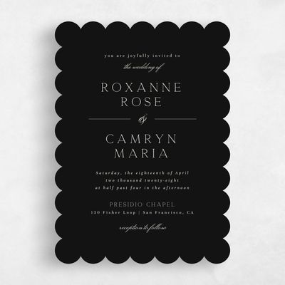 Black Scalloped Wedding Invitation - Zariah Portrait