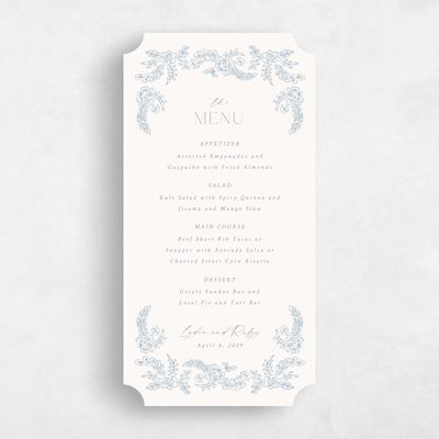 Blue Ticket Wedding Menu - Petalo