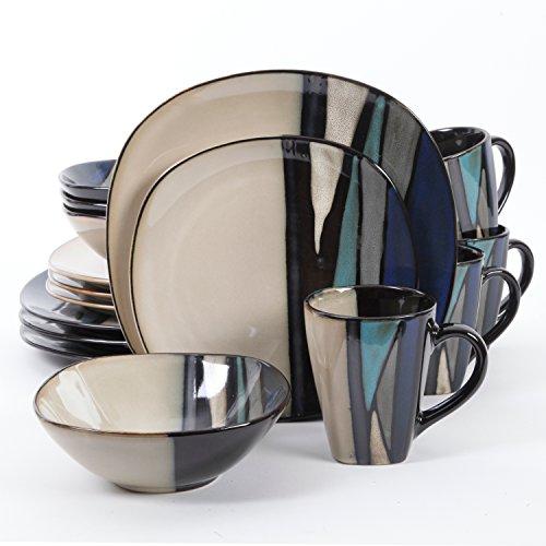 Gibson Elite Althea 16 Piece Reactive Glaze Dinnerware Set in Teal; Includes 4 Dinner Plates, 4 Dessert Plates, 4 Bowls and 4 Mugs