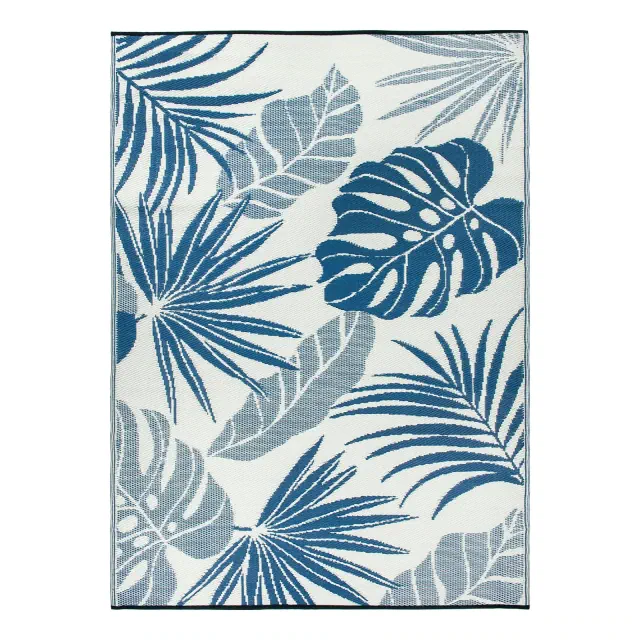 World Rug Gallery Tropical Floral Leaf Reversible Recycled Plastic Outdoor Picnic Mat, Camping Rug, RV Rug - NAVY 5'x7': Stain & UV-Resistant, Flat