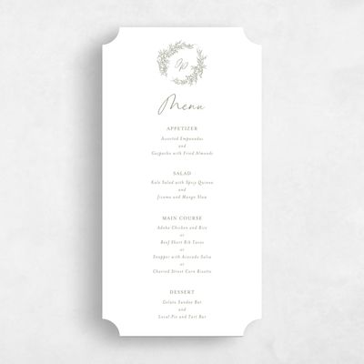 Green Ticket Wedding Menu - Birchwood