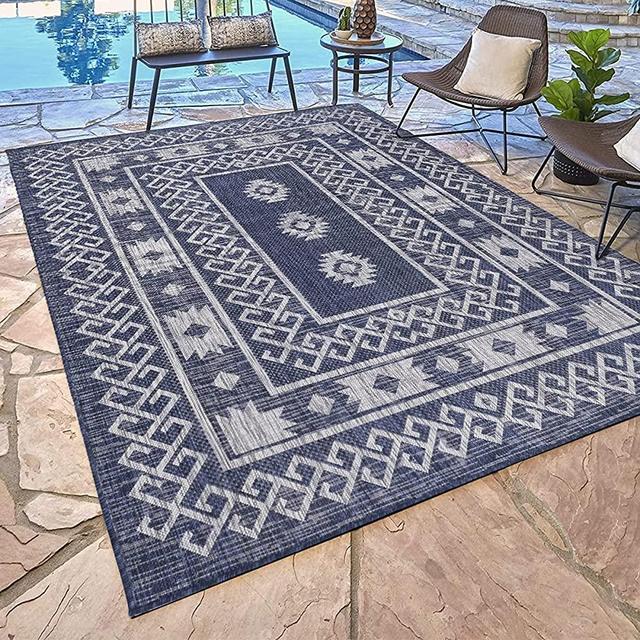 Antep Rugs Patio 8x10 Outdoor/Indoor Southwest Aztec Native Area Rug (Blue, 7'10" x 10')