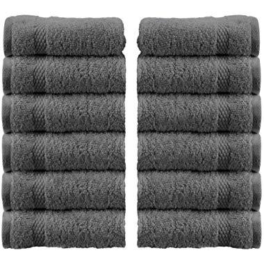 White Classic Luxury Grey Washcloths - Hotel Spa Collection | Circlet Egyptian Cotton | Absorbent Large Bathroom Face Towel | 13x13 Inch | Set of 12 | Gray