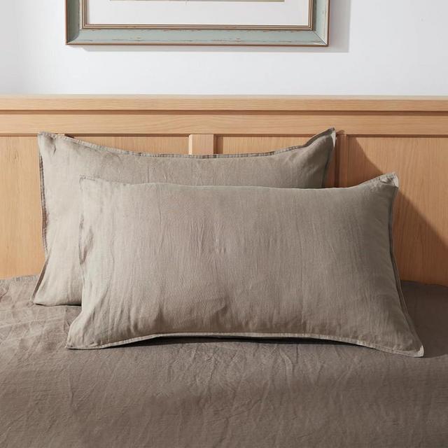 TOSMO 100% Linen Pillowcase Standard Size, Set of 2, Stone Washed Pillowcases Envelope Closure, Soft and Durable Pillow Cases, 20" X 26", Taupe