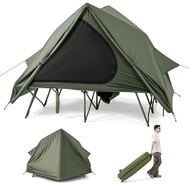 Costway 2 in 1 Camping Cot Combo Travel Cot Tent w/Pop-up Tent Shelter Bag & Rainfly