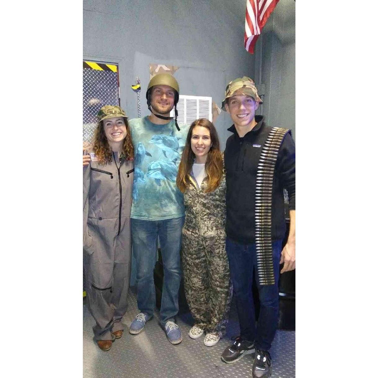 Locked and loaded for an escape room with our compatriots Chris and Kelly. Hint: we didn’t escape