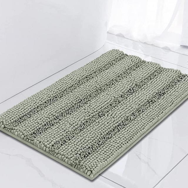 Turquoize Luxury Chenille Bath Rug for Bathroom Rugs Extra Absorbent Bath Mat Non Slip Microfiber Shower Rug for Bathroom Microfiber Shaggy Carpet Rug Size, 17"x 24", Sage