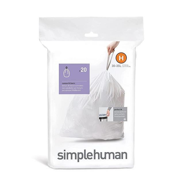 simplehuman Liners Code H Custom Fit Drawstring Trash Bags, 30-35 Liter / 8-9 Gallon, White, 100 Count