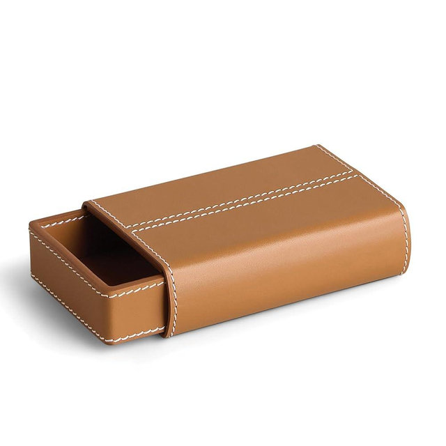 Preston Lane Mayfair Matchstriker Decorative Leather Matchbox Holder – Stylish Coffee Table, Tray & Mantle Accent with Built-In Striker, Handmade in India, Saddle