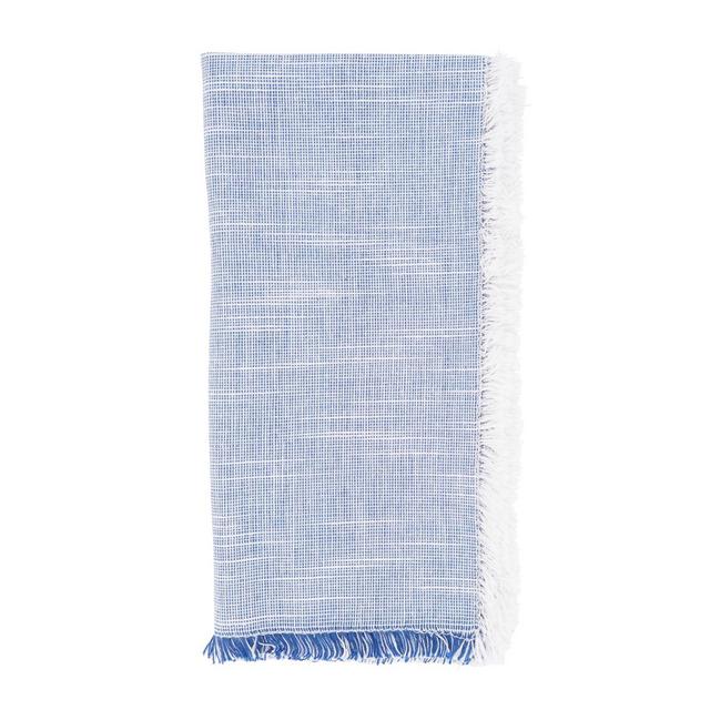 Saro Lifestyle Cotton Napkins With Two-Tone Fringe Design, Blue,