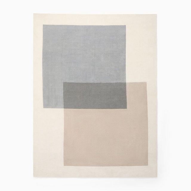 Overlap Blocks Wool Rug, 8x10, Arctic Blue