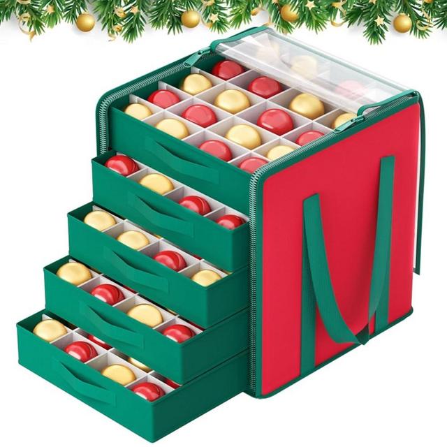 PATYDEST Christmas Ornament Storage Box with Dividers Large Holiday Decor Storage Boxes Store up to 100-3" Ornaments Organizer Bins Stackable Christmas Storage Containers with 5 Removable Trays