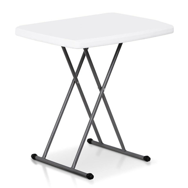 SUPER DEAL 2.5 Foot Plastic Folding Table, Indoor Outdoor Portable Heavy Duty Adjustable Height Kitchen or Camping Barbecues Picnic Party Table, White