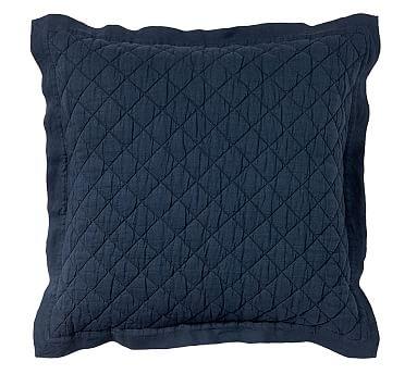 Belgian Flax Linen Diamond Quilted Sham, Euro, Midnight