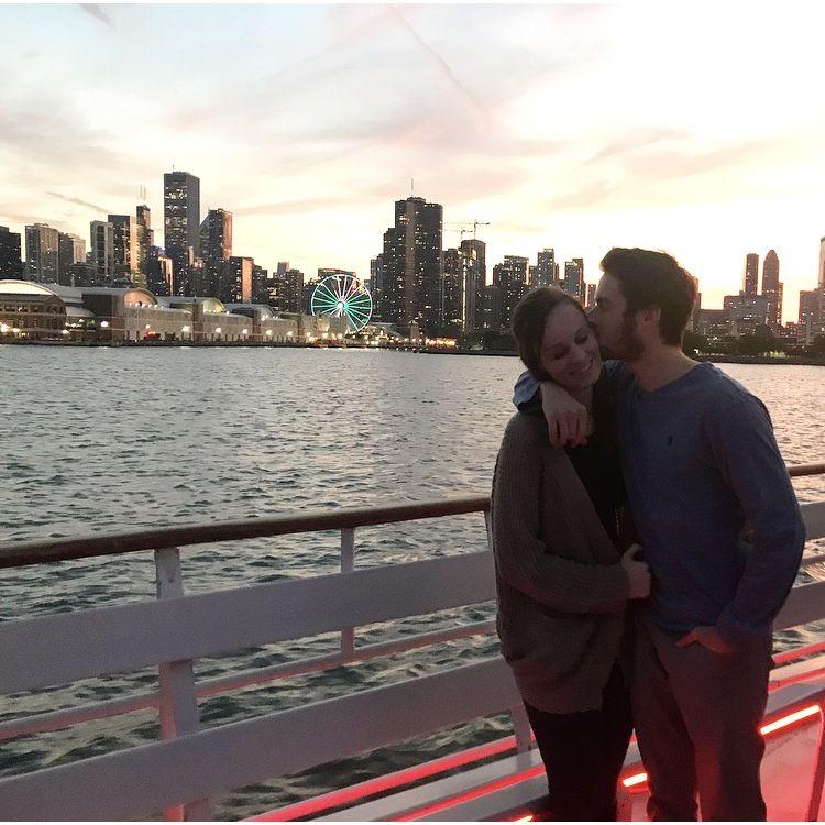 September 2017: Josh and Courtney on one of their very first dates, a sunset cruise on Lake Michigan.