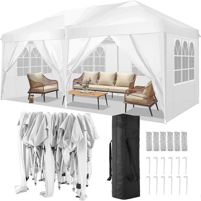 COBIZI Canopy 10x20 Pop Up Canopy Tent with 6 Sidewalls Party Tents for Parties Weddings Backyard Waterproof Canopy Outdoor Commercial Canopy Event Tent with Stakes, Ropes, White