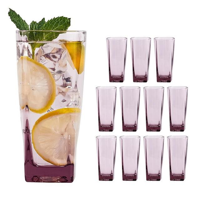 CREATIVELAND Geometric Shapes Glass Drinking Glasses Set of 12, Solid Color Drinking Glasses for Water, Juice, Different Options for Home, Restaurant, Hotel, Bar (purple, 8.6oz)