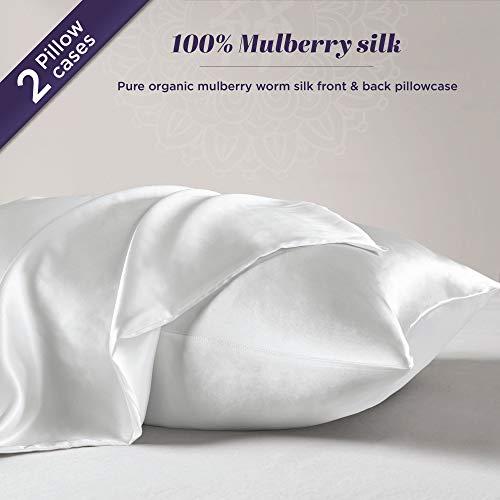 Hyde Lane 100% Organic Mulberry Silk Pillowcase for Hair and Skin | Hypoallergenic Satin Pillowcase Cover Hidden Zippered - 2 Pack (Standard Size 20x26 Natural White)