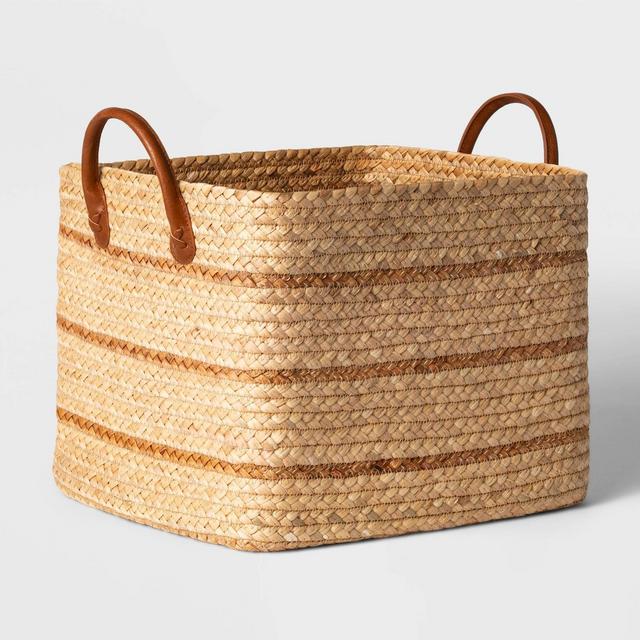 Large Braided Water Hyacinth Basket with Faux Leather Handles - Threshold™