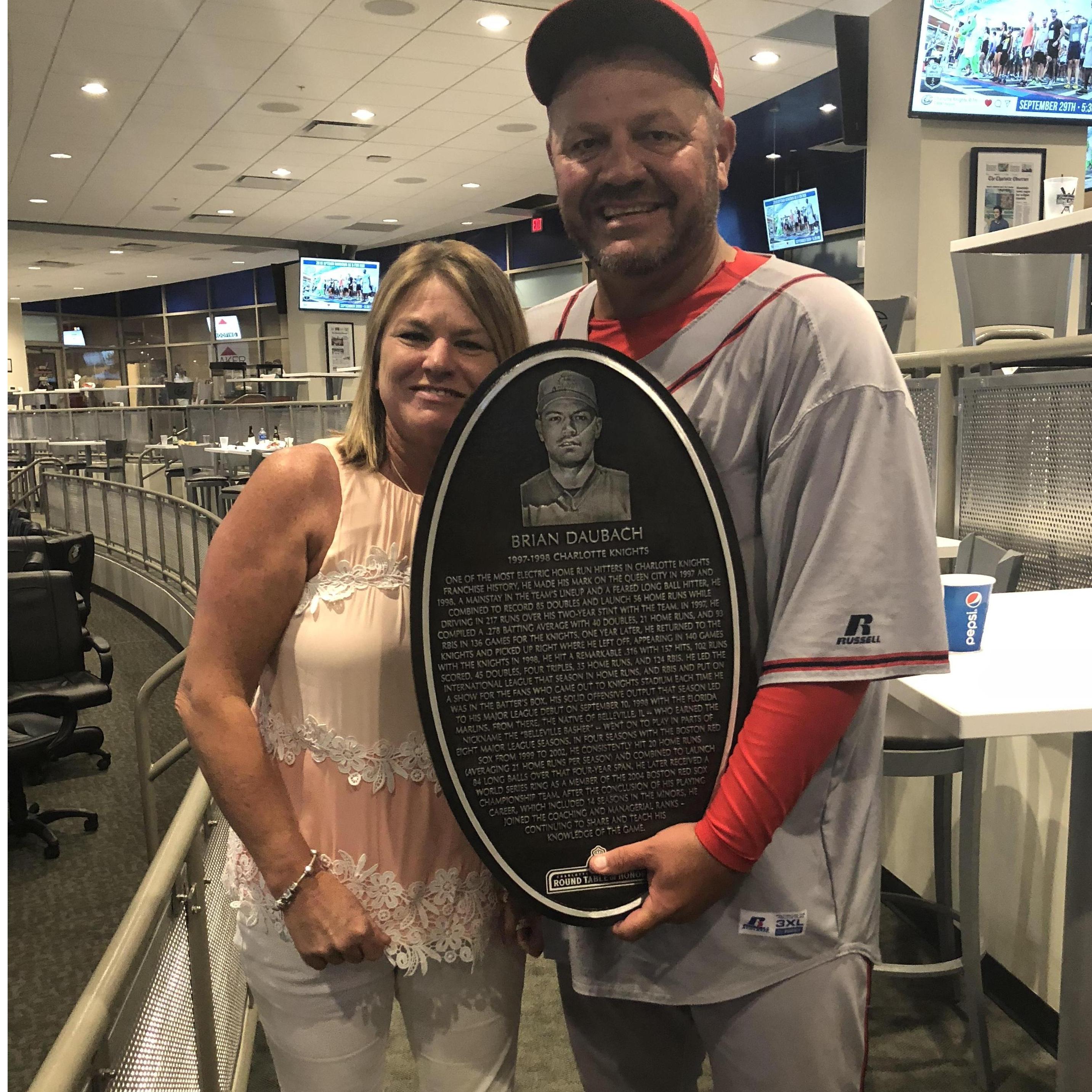 Brian being inducted into the Charlotte (NC) Knights Hall of Fame where he played awesome in AAA baseball before moving to the major leagues with the Marlins.