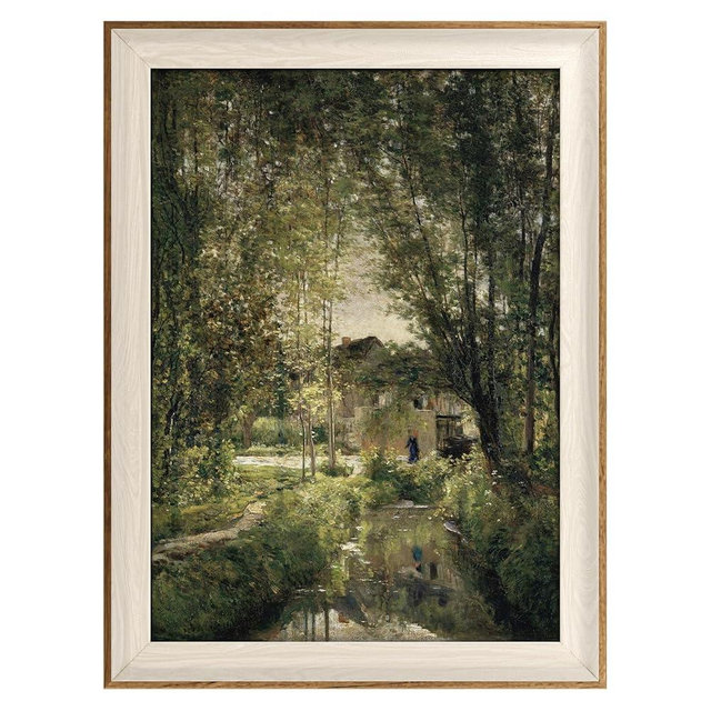 VIYYIEA Framed Canvas Wall Art for Living Room, Vintage Home Decor Landscape Oil Painting Summer Room Decor Bathroom Wall Decor, Gifts for Friends or Family -【Sunlit Stream】-(12"x16")