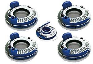 Intex River Run I Inflatable Floating Tube Raft (4-Pack) with Mega Chill Cooler