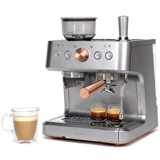 Café Bellissimo Semi Automatic Espresso Machine + Milk Frother | WiFi Connected, Smart Kitchen Essentials | Built-In Bean Grinder, 15-Bar Pump & 95-Ounce Water Reservoir | Steel Silver