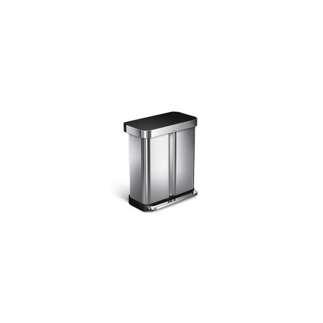 simplehuman 58L Rectangular Dual Compartment Recycling Step Trash Can Brushed Stainless Steel