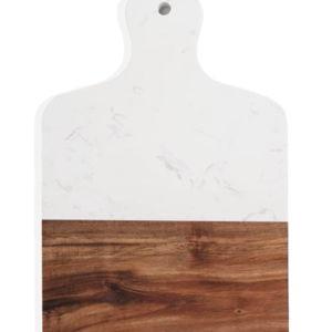 Cutting Board with Marble and Natural Wood,Serving Board for Steak Fruits with Handle