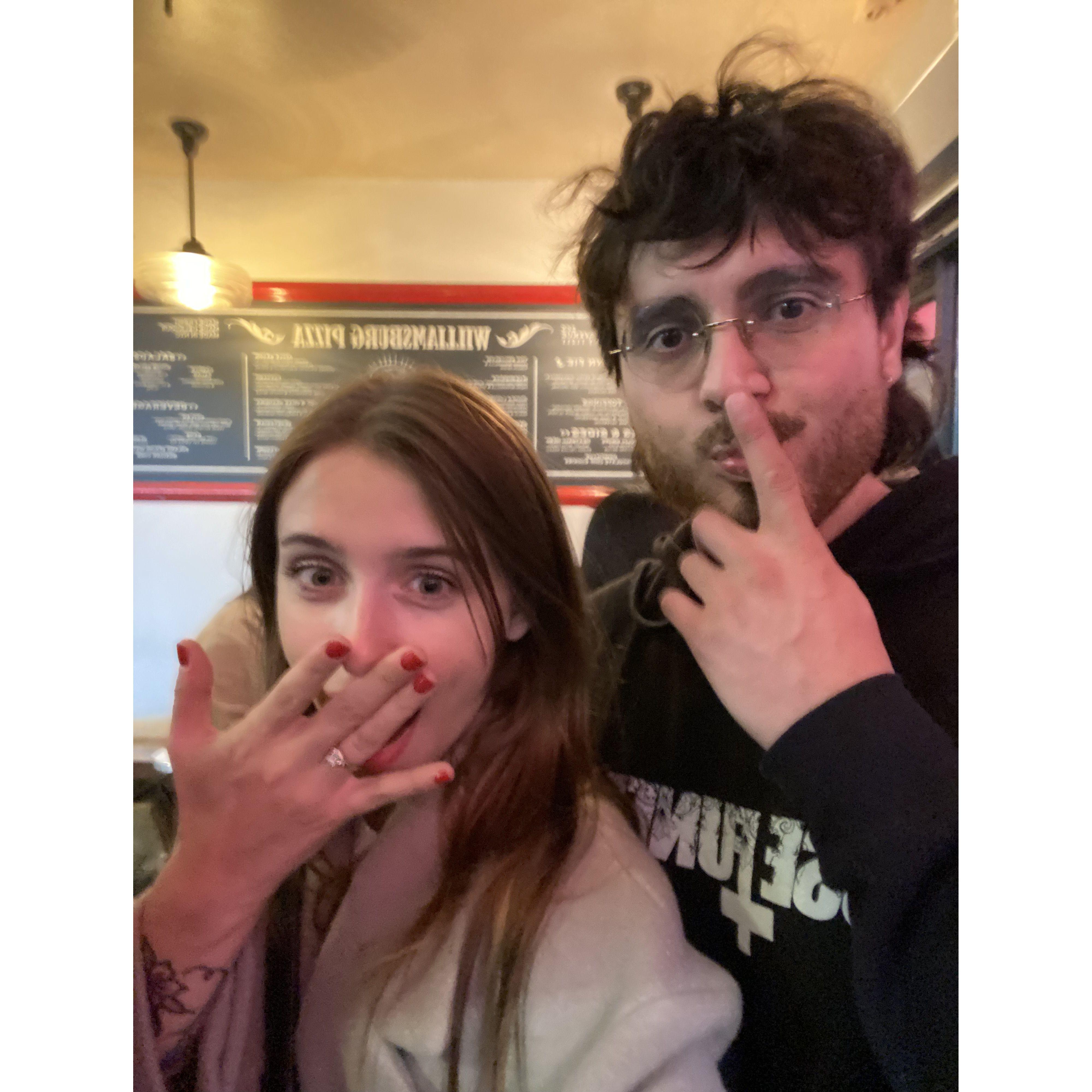 Pizza in NYC, newly fiances :)