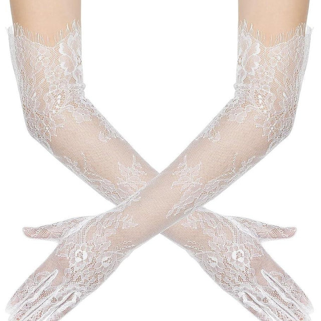 zeasciosd Women's Long Lace Floral Gloves Mesh Tulle Sheer Wedding Elbow Length Opera Party Costume Gloves