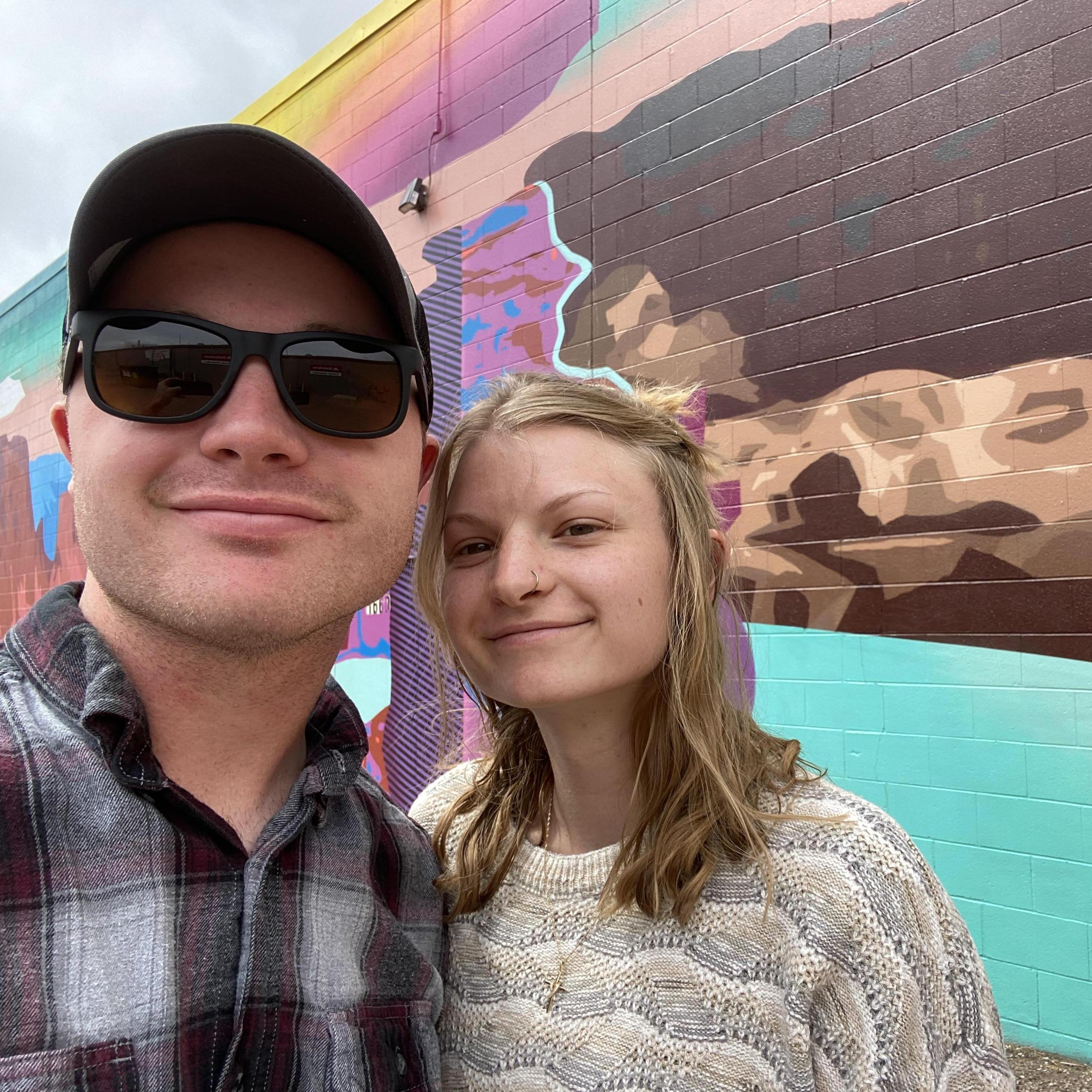 Joe turned around so Sarah could take pictures in front of this mural | May 2020