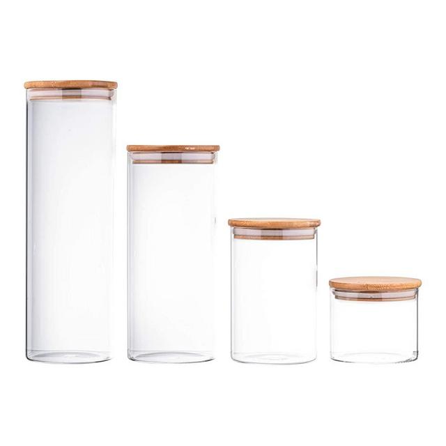 EatNeat 4-Piece Beautiful Glass Kitchen Canister Set with Airtight Bamboo Lids, Round Dry Food Storage Containers