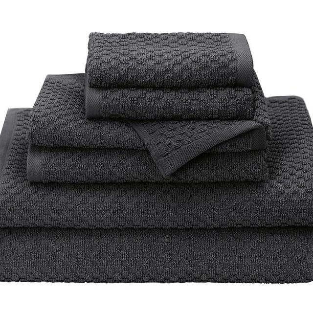 COTTON CRAFT Waffle 6 Piece Towel Set - 100% Cotton - 2 Oversized Luxury Euro Spa Waffle Weave Large Bath Towels, 2 Hand Towels, 2 Washcloth - Absorbent Quick Dry Hotel Bathroom Shower Pool - Charcoal
