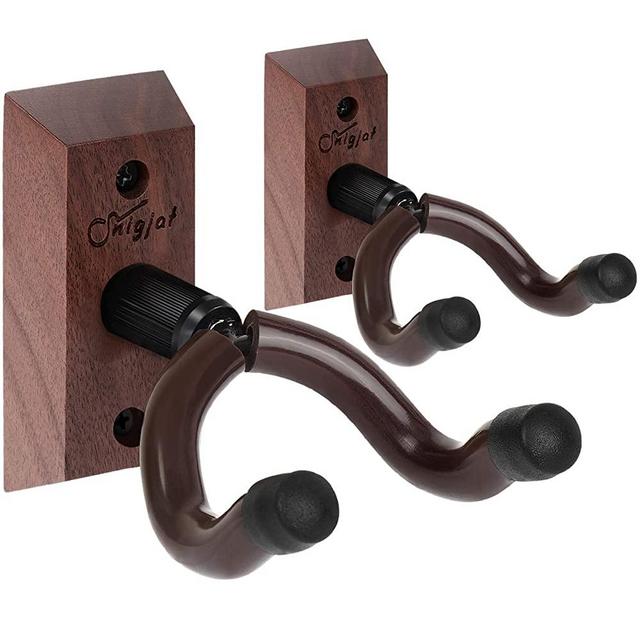 Guitar Wall Hanger 2 Pack, Guitar Wall Mount, Guitar Hanger Wall Hook Holder Stand with Screws, Black Walnut Guitar Wall Mount Hanger for Acoustic Electric Guitar Bass Banjo Mandolin