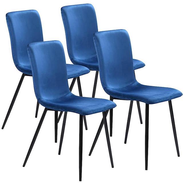 FurnitureR Set of 4 Scandinavian Velvet Set Comfy Seat Accent Sturdy Metal Legs for Kitchen Living Bed Room Dining Chairs, Blue