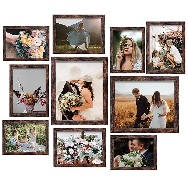 LUCKYLIFE Picture Frame Set 10-Pack, Gallery Wall Frame Collage with 8x10 5x7 4x6 Frames in Brown Finishes