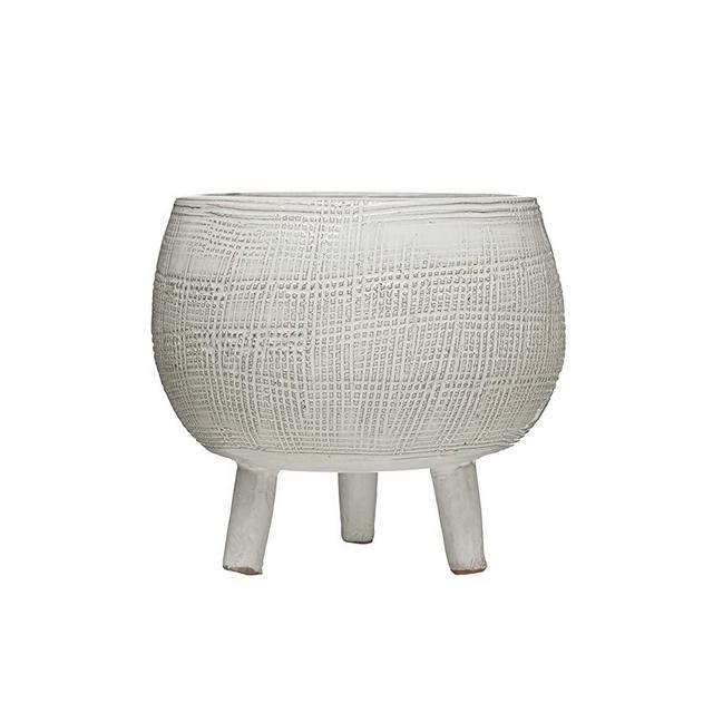 Creative Co-op Footed Terracotta (Holds 7" Pot) Planter, White