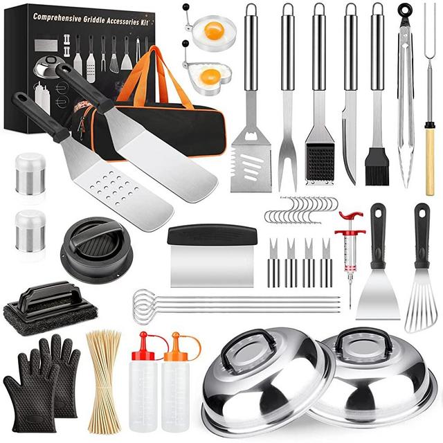 Griddle Accessories Kit, 144 Pcs Griddle Grill Tools Set for Blackstone and Camp Chef, Professional Grill BBQ Spatula Set with Basting Cover, Spatula, Scraper, Bottle, Tongs, Egg Ring (Rectangular)