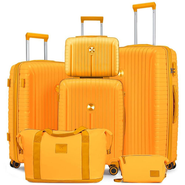 Joyway Luggage Sets 6 Piece PP Hardside Carry on Suitcase with Spinner Wheels and TSA Lock for Travel, Orange
