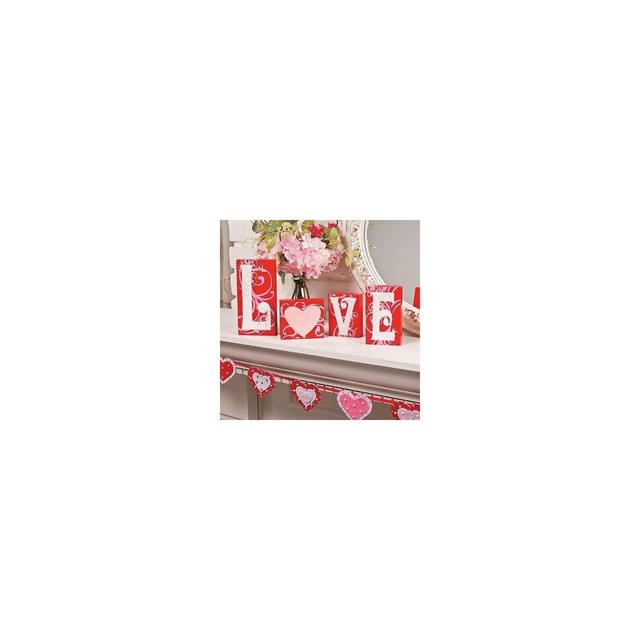Fun Express Red Love Wood Blocks With Heart Home Décor 4 Pieces