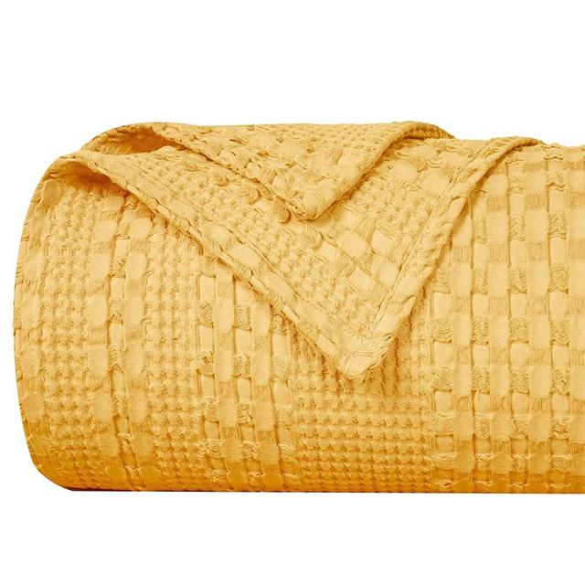 PHF 100% Cotton Waffle Weave Blanket King/Cal King Size - Luxury Decorative Soft Breathable Skin-Friendly Blanket - Perfect Textured Blanket Layer for Couch Bed Sofa 108"x90"-Ginger