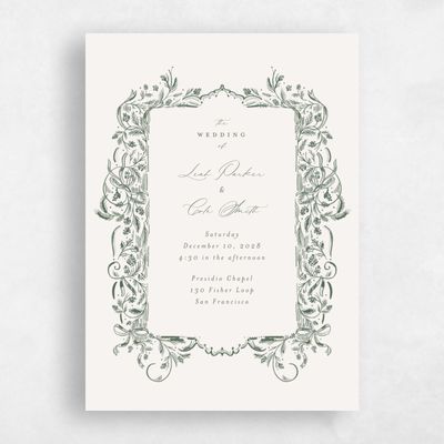 Beige Greenery Wedding Invitation - Fenwick Portrait