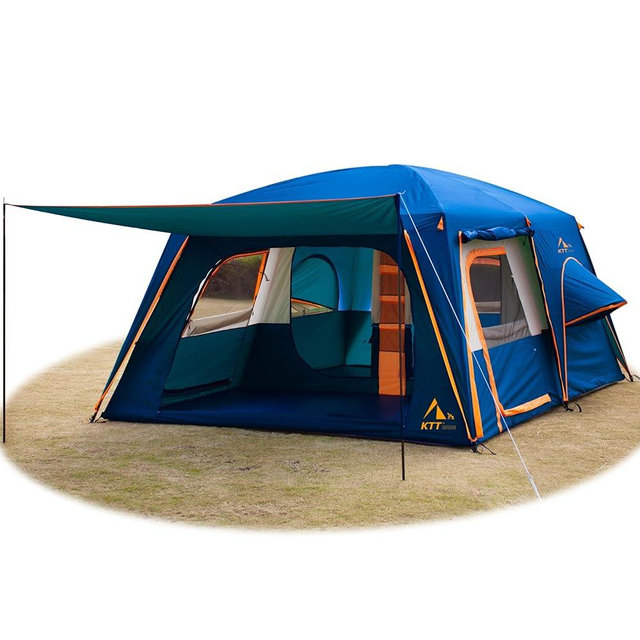 KTT Extra Large Tent 6-10-12-14 Person(B),Family Cabin Tents,2 Rooms,3 Doors and 3 Windows with Mesh,Straight Wall,Waterproof,Double Layer,Big Tent for Outdoor,Picnic,Camping,Family Gathering