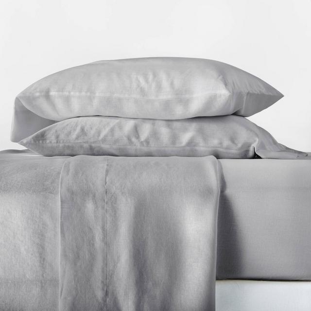 California King 100% Linen Solid Sheet Set Light Gray - Casaluna™