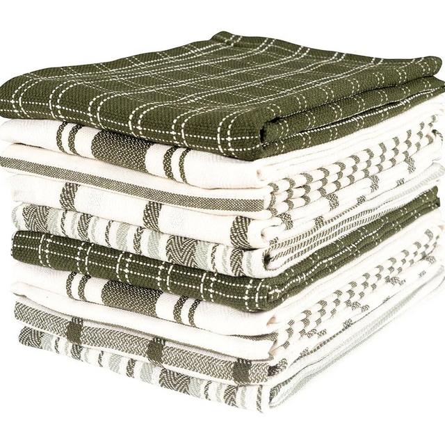 KAF Home Assorted Flat Kitchen Towels | Set of 10 Dish Towels, 100% Cotton - 18 x 28 inches | Ultra Absorbent Soft Kitchen Tea Towels | Perfect for Cooking, Cleaning, and Drying Hands (Olive)